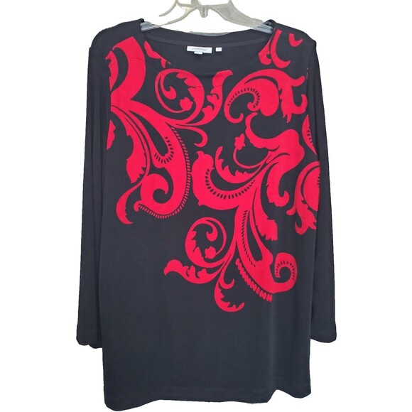 Chico's Travelers Black Red Paisley Boat Neck Long Sleeve Tunic Size 3 (XL) - Picture 1 of 6